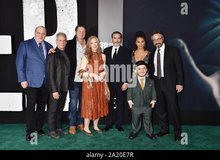 HOLLYWOOD, CA - SEPTEMBER 28: (L-R) Glenn Fleshler, Josh Pais, Brett Cullen, Frances Conroy, Joaquin Phoenix, Zazie Beetz, Leigh Gill and Marc Maron attend for the premiere of Warner Bros Pictures 'Joker' held at TCL Chinese Theatre IMAX on September 28, 2019 in Hollywood, California. Stock Photo