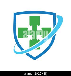 Healthy Cross Shield Protection Vector Symbol Graphic Logo Design Template Stock Vector