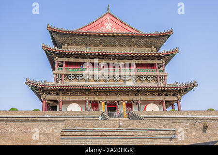 Editorial: XI'AN, SHAANXI, CHINA, April 11, 2019 - Frontal view of the drum tower in Xi'an, seen from its entrance Stock Photo
