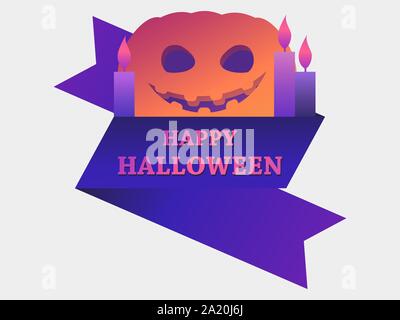 Happy Halloween, October 31st. Greeting card with Scary pumpkin and candles. Vector illustration Stock Vector