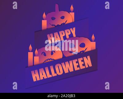 Happy Halloween, October 31st. Greeting card with Scary pumpkins and candles. Vector illustration Stock Vector