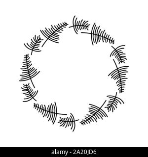 Christmas vector hand drawn monoline wreath of pine branches with place for your text. Isolated winter holiday design element. Scandinavian doodle Stock Vector