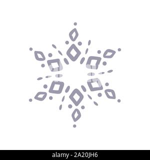 Hand drawn blue Christmas vintage scandinavian snowflake. Xmas decorative design element in retro style, isolated winter vector illustration Stock Vector