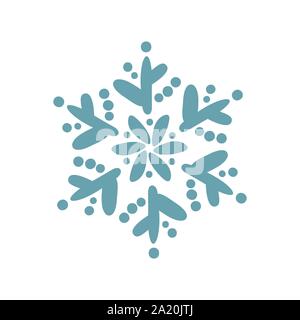 Hand drawn blue Christmas vintage scandinavian snowflake. Xmas decorative design element in retro style, isolated winter vector illustration Stock Vector