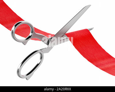 Cutting Red Ribbon Scissors White Background Opening Procedure