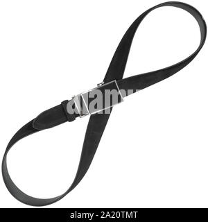 Black suede belt isolated on white background. Mens clothing accessory Stock Photo