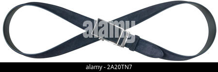 Dark blue suede belt isolated on white background. Mens clothing accessory Stock Photo