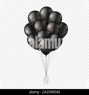 Black transparent 3D ballons. Ballon black friday or birthday concept. Dark shiny realistic balloons. Sale shopping vector template Stock Vector