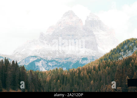 The Landscape of Lake Misurina at sunrise, Located near Auronzo di Cadore Belluno, Italy Stock Photo