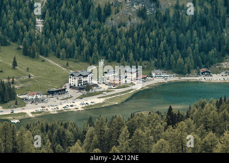 The Landscape of Lake Misurina at sunrise, Located near Auronzo di Cadore Belluno, Italy Stock Photo