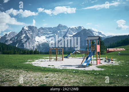 The Landscape of Lake Misurina at sunrise, Located near Auronzo di Cadore Belluno, Italy Stock Photo