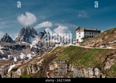 Landscape of The Three Peaks of Lavaredo (Tre Cime di Lavaredo), one of the most popular attraction in the Dolomites, Italy Stock Photo