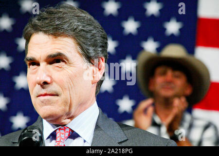 Texas Governor and Presidential candidate Rick Perry (R-Tx) holds a Town Hall meeting in Derry in New Hampshire. Stock Photo