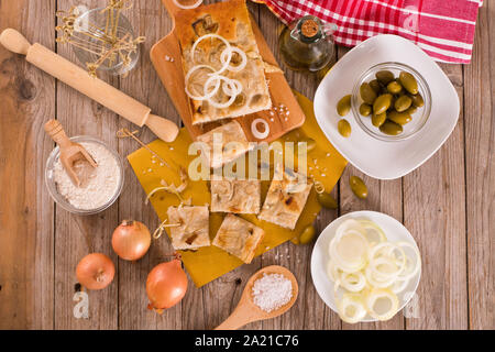 Genoese focaccia flatbread. Stock Photo