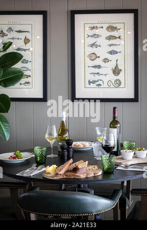 Restaurant table set for lunch Stock Photo