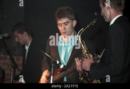 Sore Throat New Wave Band performing 'live' c1980  Vocals: Justin Ward  Bass: Dan Flowers  Keyboards: Matthew Flowers  Guitar: Reid Savage  Drums: Clive Kirby  Sore Throat was a British new wave / punk band from Highgate, London, England, formed in 1975, producing 1 album in 1980, Sooner Than You Think, on the Dureco label and six singles.  Photo by Tony Henshaw Archive Stock Photo