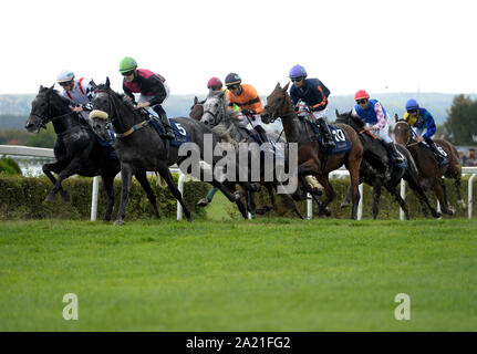 Prague, Czech Republic. 28th Sep, 2019. Twelve jockeys from ten countries took place in the Leram European Jockey Cup, at the Chuchle Arena Prague, Czech Republic, September 28, 2019. His biggest star was one of the world's best jockeys, Belgian native Christophe Soumillon, who also won the final ranking and the Cup for the winner. Dutch Adrie de Vries placed second and Eduardo Pedroza from Panama was the third. Credit: Katerina Sulova/CTK Photo/Alamy Live News Stock Photo