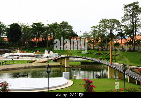 Bangkok Railway Station and RailRoad to the Bridge. The Landmark of Bangkok in Mini Siam park in Pattaya City, Thailand in 10th December, 2012. Stock Photo