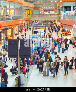 ISTANBUL, TURKEY - MARCH 16, 2017: Interior of Departure hall in Sabiha Gokcen International Airport. More than 32 million tourists visit Turkey a yea Stock Photo