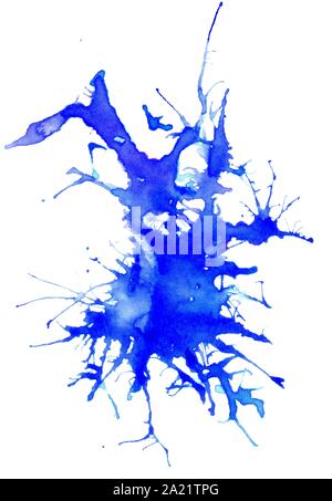 Abstract blue dried ink splashes or inkblots on white paper Stock Photo ...