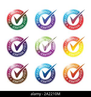 a fully insured shiny 3d icon set Stock Vector