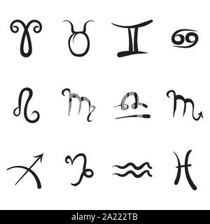 Set of Zodiac Icons Isolated on White Background. Astrological Symbols. Horoscope Elements Stock Vector