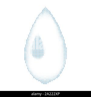 Blue Halftone Water Drop Icon on White Background. Natural Dotted Raindrop Design Stock Vector