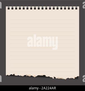 Torn lined paper with wire binding Stock Vector