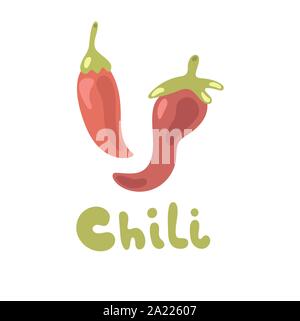 Chili pepper flat vector material design isolated on white background. Red chili logo design. Stock Vector