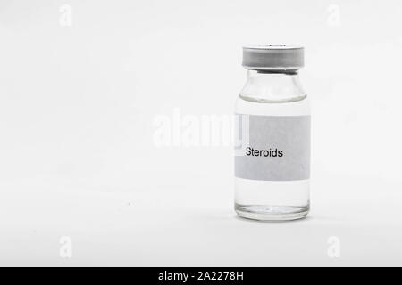 Medical concept showing medical a medical vial reading Steroids Stock Photo