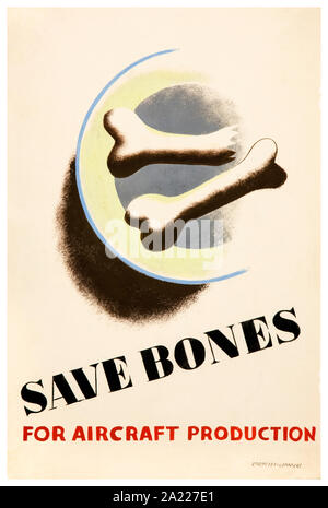 British, WW2, Salvage, Save bones for aircraft production, (plate of bones), poster, 1939-1946 Stock Photo