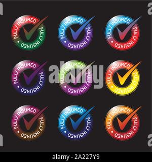 a fully insured shiny 3d icon set Stock Vector