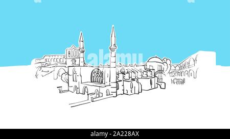 Nicosia Cyprus Lineart Vector Sketch. and Drawn Illustration on blue background. Stock Vector
