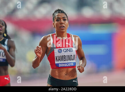 Doha, Qatar. 30th Sep, 2019. Mujinga Kambundji of Switzerland competing in the 200 meter for women during the 17th IAAF World Athletics Championships at the Khalifa Stadium in Doha, Qatar. Ulrik Pedersen/CSM/Alamy Live News Stock Photo