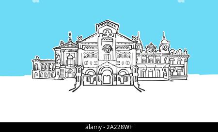 Monaco Lineart Vector Sketch. and Drawn Illustration on blue background. Stock Vector