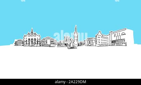 Germany, Halle Saale line skyline vector illustration. Germany, Halle