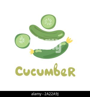 Fresh cucumber. Cut and sliced. Cooking illustration in modern flat vector style. Stock Vector