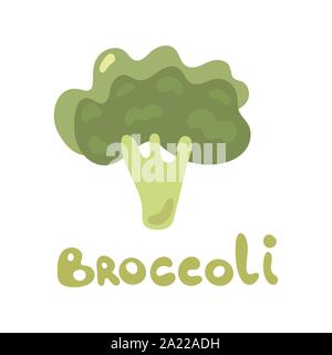 Cute Vector Cartoon Broccoli Illustration. Fresh vegetable isolated on white background used for magazine, book, poster, card, menu cover, web pages. Stock Vector
