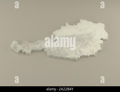 Extruded 3D political Map of Austria with relief as marble sculpture on a light beige background Stock Photo