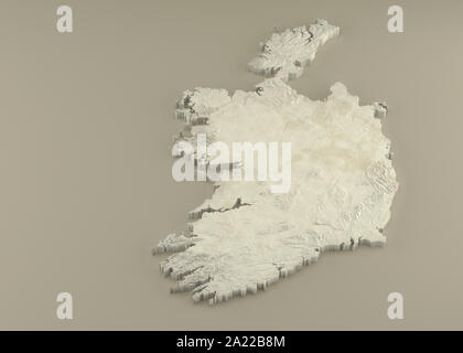 Extruded 3D political Map of Ireland with relief as marble sculpture on a light beige background Stock Photo