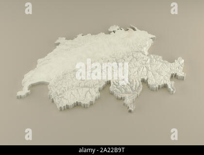 Extruded 3D political Map of Switzerland with relief as marble sculpture on a light beige background Stock Photo