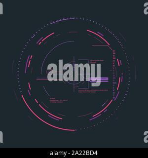 Futuristic aim system overlay vector illustration. Connections and circles. Future information and scope aiming. Radar or targeting system overlay. Vi Stock Vector