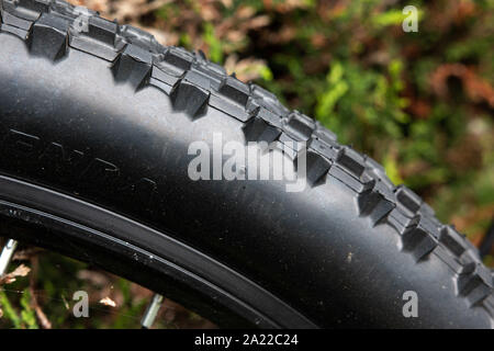 Close up of the wheel on a mountain bike Stock Photo