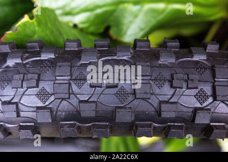 Close up of the tyre tread on a pedal bike in the UK Stock Photo