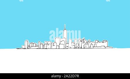 New York City Lineart Vector Sketch. and Drawn Illustration on blue background. Stock Vector