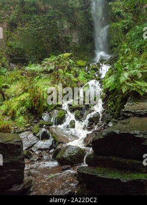 Beautiful South Wales Melincourt Falls Waterfall Rocks Wet - River Neath / Afon Nedd - Wales Stock Photo