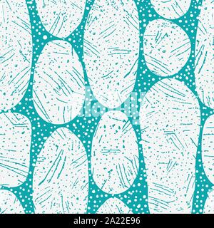 Stylish abstract white shapes with frosted texture. Seamless vector pattern on dotted white and blue background. Great for texture, Christmas, beauty Stock Vector