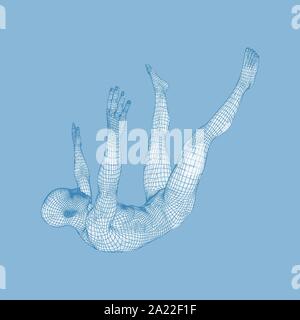 3d Man Slipping and Falling. Silhouette of a Man Fallen Down. 3D Model of Man. Human Body Model. Vector Illustration. Stock Vector