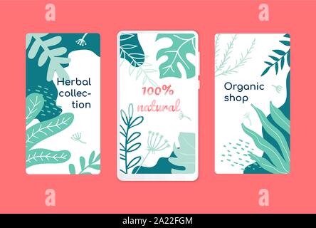 Organic shop - set of modern vector abstract backgrounds Stock Vector