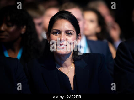 Manchester, UK. 30th Sep, 2019. Priti Patel, Secretary of State for the Home Department and MP for Witham attends day two of the Conservative Party Conference in Manchester. Credit: Russell Hart/Alamy Live News Stock Photo